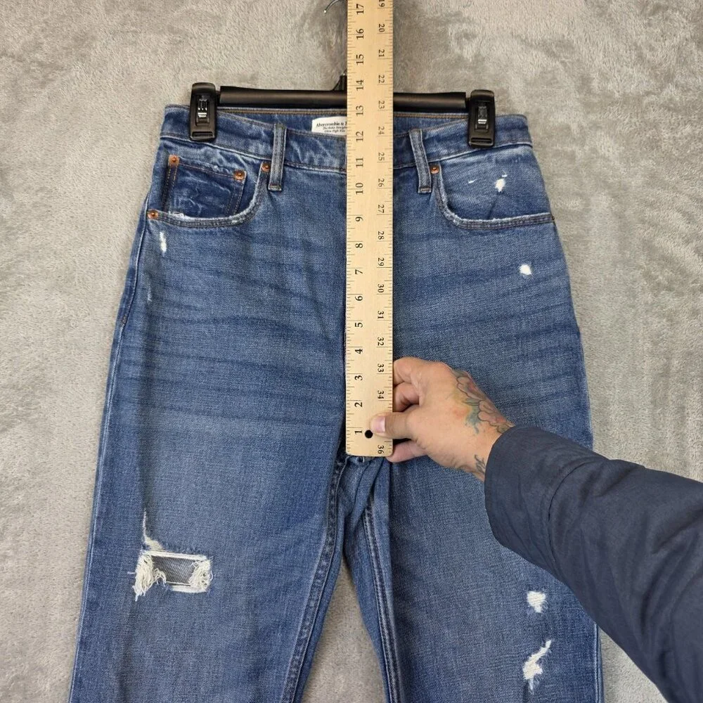 Abercrombie & Fitch Jeans Womens 28 Blue Ankle Straight High Rise Distressed - Picture 6 of 12